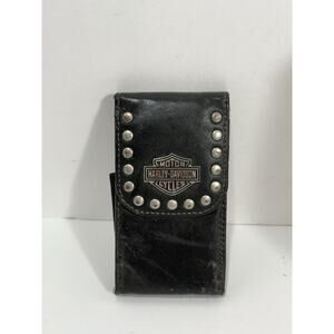 Harley-Davidson Black Leather Accessory Case Studded With belt clip on Vintage